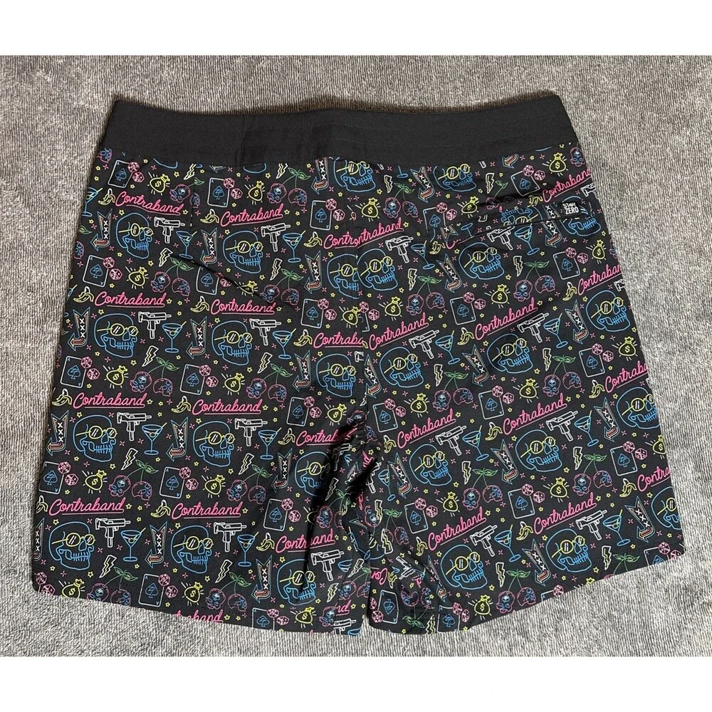 Zero Foxtrot Contraband Ripstop Board Shorts 7” Mens L Unlined Skulls Neon 2024